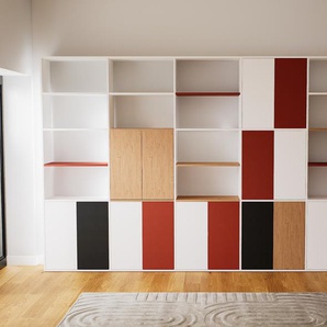 Schrankwand Weiß - Moderne Wohnwand: Türen in Weiß - Hochwertige Materialien - 375 x 232 x 34 cm, Konfigurator