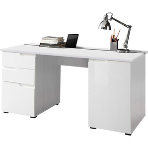 Schreibtisch BEGA OFFICE Spice Tische Gr. B/H/T: 158cm x 76cm x 67cm, weiß (weiß/weiß hochglanz + weiß) Home Office Desk mit Griffmulden, in 2 Breitenvarianten