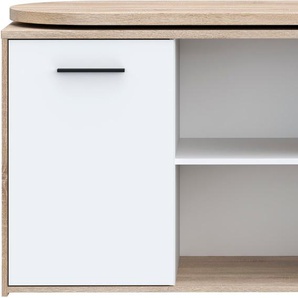 Schreibtisch FORTE Aliklia Tische Gr. B/H/T: 232cm x 74,1cm x 50cm, weiß (sonoma eiche / + sonoma eiche) multifunktional, Tischplatte ausschwenkbar, mit Rollen, Sideboard