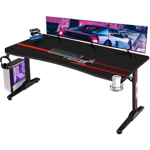 Schreibtisch Gaiming 160 cm Computer Gamer Schreibtisch Tisch mit Getränkehalter und Kopfhörerhalter,Schwarz - Devoko