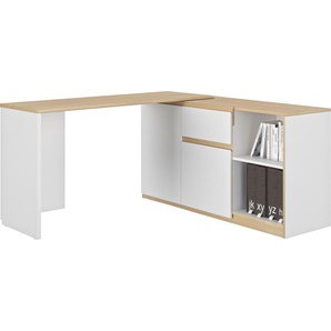 Schreibtisch GAMI Gibril Tische Gr. B/H/T: 136cm x 75cm x 155cm, braun (weiß/ eiche blond) Jugendschreibtisch, Schreibtisch