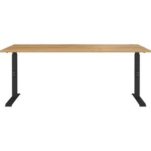 Schreibtisch GERMANIA Downey, mechanisch höhenverstellbar Tische Gr. B/H/T: 180cm x 91cm x 80cm, braun (navarra-eiche-nb./schwarz + schwarz navarra-eiche-nb.) moderne Farbvariationen, Breite 120140160180 cm, Made in Germany