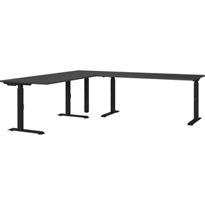 Schreibtisch GERMANIA Mailand Tische Gr. B/H/T: 240 cm x 91 cm x 220 cm, grau (graphit, schwarz, graphit) Mechanisch höheneinstellbarer Winkelschreibtisch mit einem Stützfuß