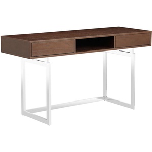 Schreibtisch LEGER HOME BY LENA GERCKE Danuta Tische Gr. B/H/T: 140cm x 76cm x 50cm, braun (wallnuss + silber wallnuss) Furnierholz, Kufen aus Edelstahl, Breite 140 cm