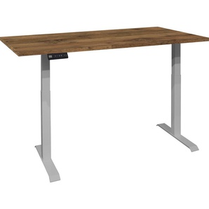 Schreibtisch MÄUSBACHER Big System Office Tische Gr. B: 120 cm, silberfarben (silber, plankeneiche, silber, plankeneiche) Schreibtische Breite 120 cm, elektrisch höhenverstellbar