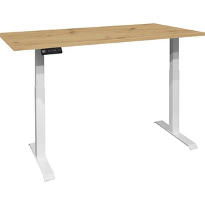 Schreibtisch MÄUSBACHER Big System Office Tische Gr. B: 140cm, weiß (weiß matt / asteiche + asteiche) Breite 140 cm, elektrisch höhenverstellbar