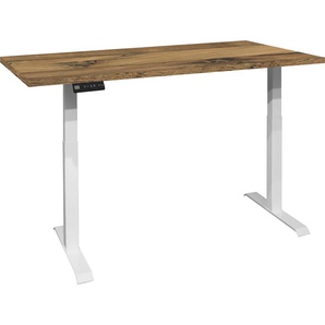 Schreibtisch MÄUSBACHER Big System Office Tische Gr. B: 140cm, weiß (weiß matt / plankeneiche + plankeneiche) Breite 140 cm, elektrisch höhenverstellbar