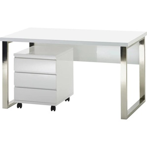 Schreibtisch MCA FURNITURE Sydney Tische Gr. B/H/T: 140cm x 76cm x 70cm, weiß (weiß + chromfarben hochglanz) Hochglanz, Breite 140 cm