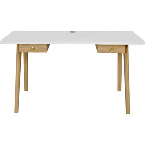 Schreibtisch WOODMAN Peer Tische Gr. B/H/T: 140 cm x 75 cm x 70 cm, weiß (weiß, eichefarben, weiß) Schreibtische im skandinavian Design, Tischbeine aus massiver Eiche