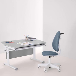 Schreibtischstuhl PAIDI JOOKI S Stühle Gr. B/H/T: 44 cm x 100 cm x 52 cm, Microfaser meliert, Kunststoff, blau (tintenblau, weiß, weiß) Drehstühle ergonomisch mitwachsend