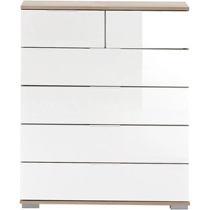 Schubkastenkommode WIMEX Easy Sideboards Gr. B/H/T: 82cm x 102cm x 41cm, 6 St., braun (struktureichefarben hell/weißglas) mit Glas- oder Spiegelfront