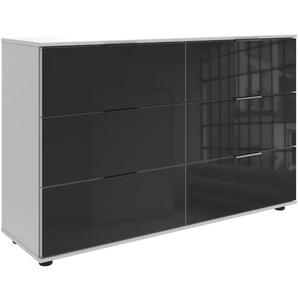 Schubkastenkommode WIMEX Leonberg, Sideboard mit 6 Schubladen Sideboards Gr. B/H/T: 130cm x 83cm x 41cm, 6 St., weiß (weiß/ glas schwarz) mit Glasfront, BTH 1304183cm, schwarze Metallgriffe