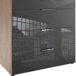 Schubkastenkommode WIMEX Level36 C by fresh to go Sideboards Gr. B/H/T: 81 cm x 84 cm x 41 cm, 4 St., grau (plankeneiche nachbildung, glas grey) mit soft-close Funktion