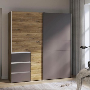 Schwebetürenschrank FORTE Winn, Schiebetürenschrank mit 3 Schubladen, Made in Europe Schränke Gr. B/H/T: 200cm x 200,5cm x 61cm, 2 St., braun (flagstaff eiche hell/uni wolfram grau) verschiedene Größen und Farben, sehr viel Stauraum