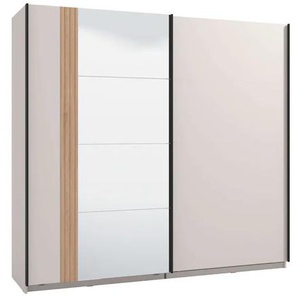 Schwebetürenschrank HOME AFFAIRE Belfort, Kleiderschrank mit Spiegel, 3verschiedene Ausstattungen innen Schränke Gr. B/H/T: 220 cm x 205 cm x 61 cm, Basic, 2 St., Basisausführung, weiß (cashmere) 2 Schiebetüren, 220x61x205cm FSC-zertifiziert, Trendfarbe