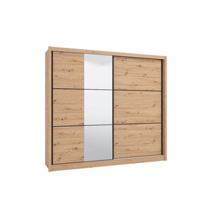 Schwebetürenschrank INOSIGN Navara Kleiderschrank mit Spiegel Wäscheschrank Garderobe Schränke Gr. B/H/T: 242,5cm x 215,5cm x 61cm, 242,5 mit 3 Türen, 2 St., Komplettausführung, braun (artisan eiche) Kleiderschrank mit Spiegel, FSC-zertifiziert,