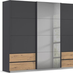 Schwebetürenschrank RAUCH Kleiderschrank Schrank Garderobe ELARA Glastür/Grauspiegel Schränke Gr. B/H/T: 271cm x 210cm x 62cm, 3 St., grau (graumetallic/eiche artisan/grauspiegel) praktische Schubladen optional farblich abgesetzt MADE IN GERMANY