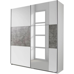 Schwebetürenschrank RAUCH Prenzlau Schränke Gr. B/H/T: 175cm x 210cm x 59cm, 2 St., weiß (weiß/beton-optik) mit Spiegel