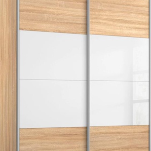 Schwebetürenschrank RAUCH Quadra Bestseller Schlafzimmerschrank in vielen Breiten Schränke Gr. B/H/T: 136cm x 230cm x 62cm, 2 St., braun (struktureichefarben hell/weißglas) Kleiderschrank Garderobenschrank Schrank mit Glaselementen