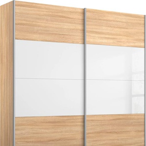 Schwebetürenschrank RAUCH Quadra Bestseller Schlafzimmerschrank in vielen Breiten Schränke Gr. B/H/T: 181cm x 230cm x 62cm, 2 St., braun (struktureichefarben hell/weißglas) Kleiderschrank Garderobenschrank Schrank mit Glaselementen