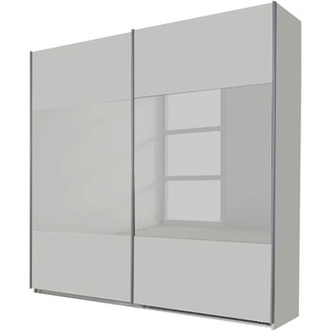 Schwebetürenschrank RAUCH Quadra Bestseller Schlafzimmerschrank in vielen Breiten Schränke Gr. B/H/T: 226cm x 230cm x 62cm, 2 St., grau (seidengrau/seidengrauglas) Kleiderschrank Garderobenschrank Schrank mit Glaselementen