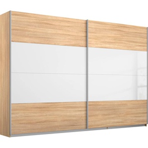 Schwebetürenschrank RAUCH Quadra Bestseller Schlafzimmerschrank in vielen Breiten Schränke Gr. B/H/T: 271cm x 230cm x 62cm, 2 St., braun (struktureichefarben hell/weißglas) Kleiderschrank Garderobenschrank Schrank mit Glaselementen