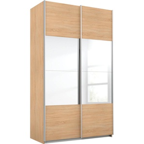 Schwebetürenschrank RAUCH Quadra Schränke Gr. B/H/T: 136cm x 230cm x 62cm, 2 St., braun (struktureichefarben hell/spiegel) mit Spiegelelementen