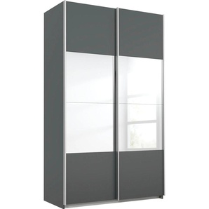 Schwebetürenschrank RAUCH Quadra Schränke Gr. B/H/T: 136cm x 230cm x 62cm, 2 St., grau (grau metallic/spiegel) mit Spiegelelementen