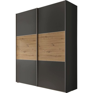 Schwebetürenschrank STAUD Includo, Made in Germany Schränke Gr. B/H/T: 188cm x 222cm x 68cm, Basic, 2 St., grau (dekor vulkan/artisan eiche) Mit vier verschiedenen Ausstattungsvarianten