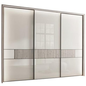 Schwebetürenschrank Ventura, Bianco Eiche Nachbildung/ Glas champagner, 300 cm