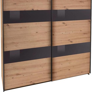 Schwebetürenschrank WIMEX Altona Schränke Gr. B/H/T: 180cm x 198cm x 64cm, 2 St., grau (artisan eiche/grauglas) mit Glaselementen und zusätzlichen Einlegeböden