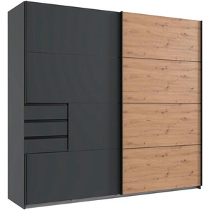 Schwebetürenschrank WIMEX Bangkok Schränke Gr. B/H/T: 225cm x 208cm x 64cm, 2 St., grau (graphit/ durchgängige tür artisan eiche nachbildung) Kleiderschrank 2-türig, 225cm breit, mit 3 praktischen Außenschubladen