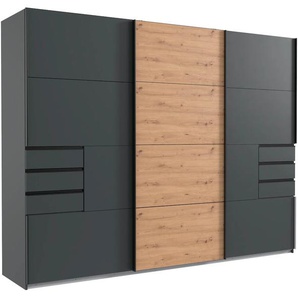 Schwebetürenschrank WIMEX Bangkok Schränke Gr. B/H/T: 270cm x 208cm x 64cm, 3 St., grau (graphit/ durchgängige tür artisan eiche nachbildung) Kleiderschrank 3-türig, 270cm breit, mit 6 praktischen Außenschubladen