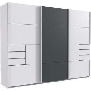 Schwebetürenschrank WIMEX Bangkok Schränke Gr. B/H/T: 270cm x 208cm x 64cm, 3 St., weiß (weiß/ durchgängige tür graphit) Kleiderschrank 3-türig, 270cm breit, mit 6 praktischen Außenschubladen