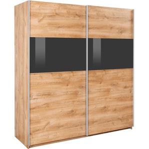 Schwebetürenschrank WIMEX Bramfeld TOPSELLER Kleiderschrank Schränke Gr. B/H/T: 180cm x 198cm x 64cm, 2 St., braun (plankeneiche/absetzung grauglas) mit Glaselementen und zusätzlichen Einlegeböden