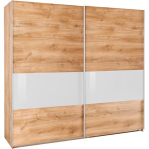 Schwebetürenschrank WIMEX Bramfeld TOPSELLER Kleiderschrank Schränke Gr. B/H/T: 225cm x 208cm x 64cm, 2 St., braun (plankeneiche/absetzung weißglas) mit Glaselementen und zusätzlichen Einlegeböden