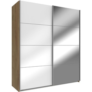 Schwebetürenschrank WIMEX Easy Schränke Gr. B/H/T: 135cm x 210cm x 65cm, 2 St., braun (plankeneichefarben, weißglas/spiegel) mit Glas und Spiegel