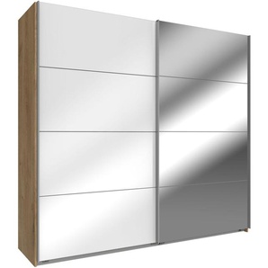 Schwebetürenschrank WIMEX Easy Schränke Gr. B/H/T: 225cm x 210cm x 65cm, 2 St., braun (plankeneichefarben, weißglas/spiegel) mit Glas und Spiegel