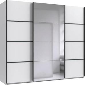 Schwebetürenschrank WIMEX Jork Kleiderschrank mit Spiegel Schränke Gr. B/H/T: 225cm x 208cm x 65cm, Premium, 3 St., Komplettausführung, weiß (weiß, abs. graphit) in verschiedenen Größen und Ausstattungsvarianten