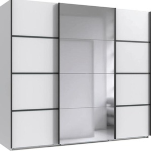 Schwebetürenschrank WIMEX Jork Kleiderschrank mit Spiegel Schränke Gr. B/H/T: 225cm x 208cm x 65cm, Standard, 3 St., Komplettausführung, weiß (weiß, abs. graphit) in verschiedenen Größen und Ausstattungsvarianten