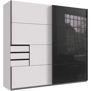 Schwebetürenschrank WIMEX Leonberg, Kleiderschrank mit 3 Schubladen Schränke Gr. B/H/T: 225cm x 208cm x 64cm, 2 St., weiß (weiß/ glas schwarz) mit graphitfb.Glasfront, 225cm breit, 208cm hoch