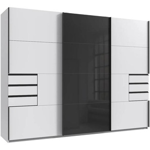 Schwebetürenschrank WIMEX Leonberg, Kleiderschrank mit 6 Schubladen Schränke Gr. B/H/T: 270cm x 208cm x 64cm, 3 St., weiß (weiß/ glas schwarz) mit graphitfb.Glasfront, 270cm breit, 208cm hoch