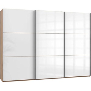 Schwebetürenschrank WIMEX Level by fresh to go Schränke Gr. B/H/T: 300 cm x 216 cm x 65 cm, 3 St., braun (plankeneichefarben, weißglas) mit Glastüren