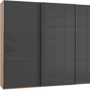 Schwebetürenschrank WIMEX Level by fresh to go Schränke Gr. B/H/T: 300 cm x 216 cm x 65 cm, 3 St., grau (plankeneichefarben, grauglas) mit Glastüren