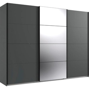 Schwebetürenschrank WIMEX Norderstedt Schränke Gr. B/H/T: 270cm x 210cm x 64cm, 3 St., grau (graphit/ spiegel) INKLUSIVE 2 Stoffboxen und zusätzliche Einlegeböden, mit Spiegel