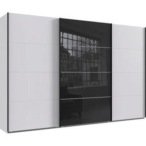 Schwebetürenschrank WIMEX Norderstedt Schränke Gr. B/H/T: 360cm x 236cm x 64cm, 3 St., weiß (weiß/ glas schwarz) INKLUSIVE 2 Stoffboxen und zusätzliche Einlegeböden, mit Glastür