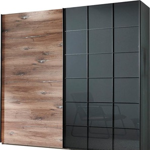 Schwebetürenschrank WIMEX Toronto by fresh to go Schränke Gr. B/H/T: 200cm x 218cm x 65cm, 2 St., grau (front flagstaff eiche nachbildung, glas grey/ korpus graphit)