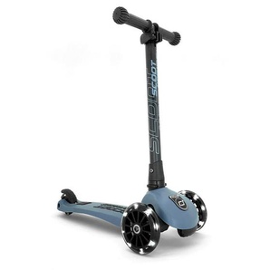 Scoot and Ride Kinderscooter Highwaykick 3, Blau, Schwarz, Metall, Kunststoff, 24x72x55 cm, EN 71, Hinterrad-Reibungsbremse, Aluminium-Rahmen, höhenverstellbarer Lenker, Anti-Überschlag-Vorrichtung, Räder mit LED-Licht, faltbarer Lenker, Spielzeug,