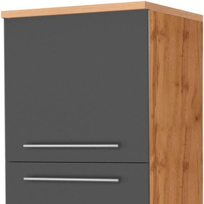 Seitenschrank KOCHSTATION KS-Wien Schränke Gr. B/H/T: 60cm x 165cm x 60cm, 2 St., schwarz (anthrazit/wotaneiche-wotaneiche) Breite 60 cm, Höhe 165 Türanschlag wechselbar