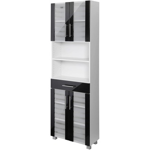 Seitenschrank WELLTIME Jaca, grau (anthrazit, weiß), B:60cm H:185cm T:27cm, MDF, Spanplatte, Schränke, Bad-Hochschrank Bad-Seitenschrank, Breite 60 cm, mit MDF Hochglanz-Fronten